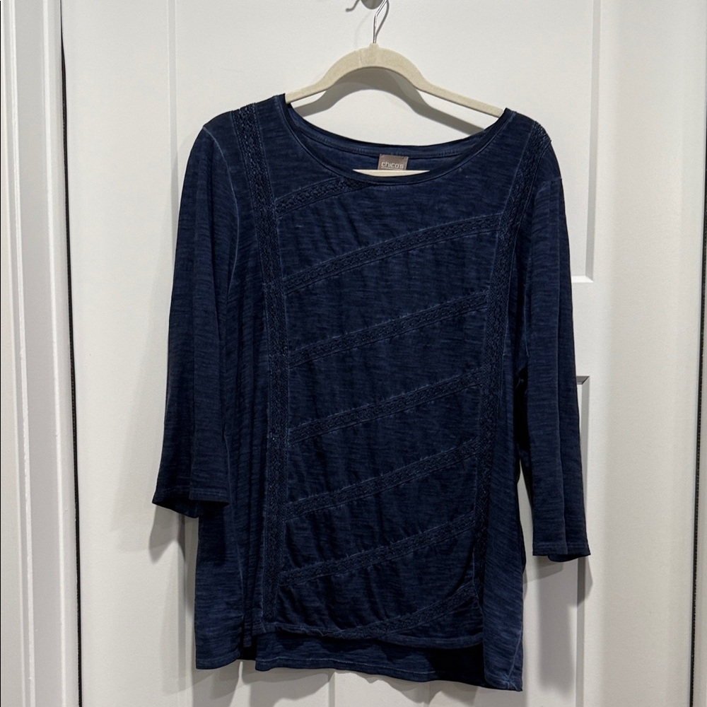 Chico's Deep Blue 3/4 Sleeve Top